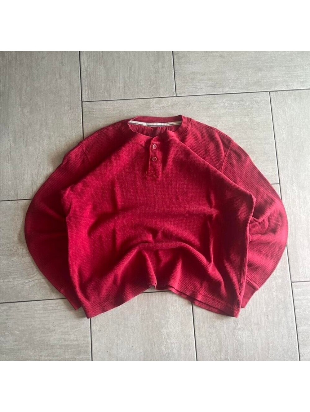 Faded Glory Mens XL Red Waffle Knit Henley Long Sleeve Organic Cotton Shirt